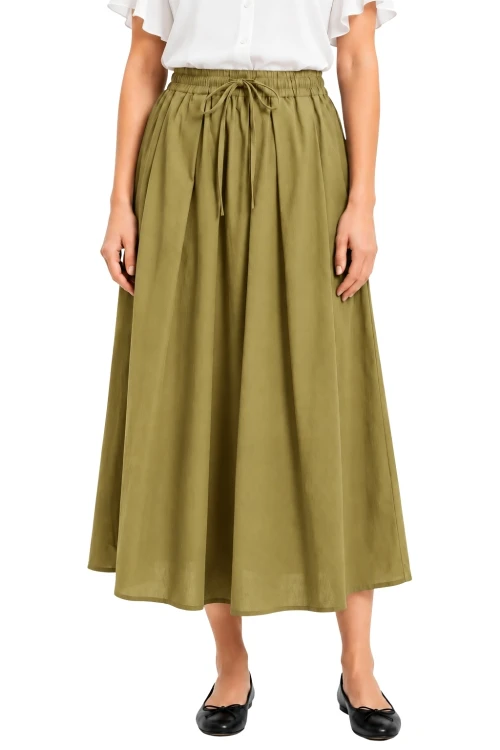 Spódnica damska oliwkowa midi rozkloszowana one size Made in Italy