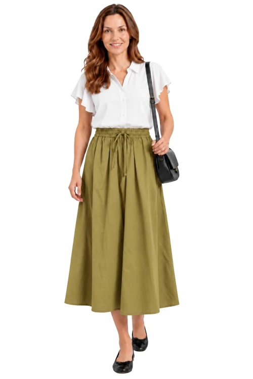 Spódnica damska oliwkowa midi rozkloszowana one size Made in Italy