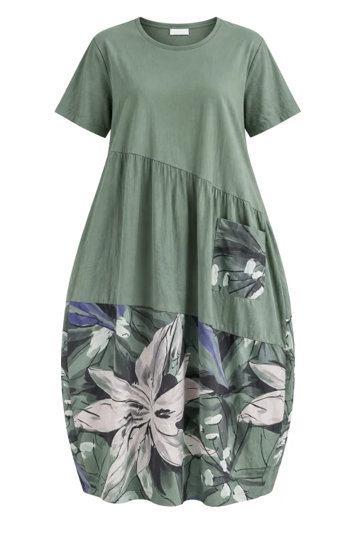 Sukienka damska khaki bawełniana w kwiaty oversize Made in Italy