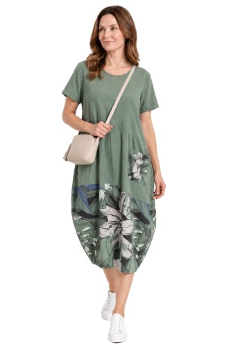 Sukienka damska khaki bawełniana w kwiaty oversize Made in Italy