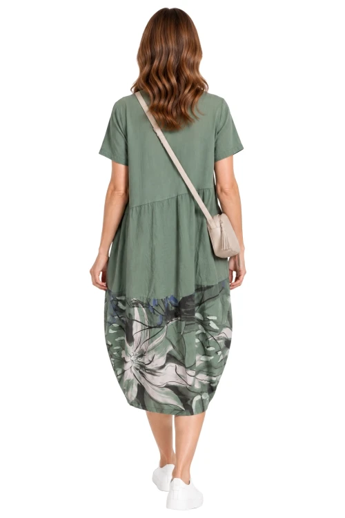 Sukienka damska khaki bawełniana w kwiaty oversize Made in Italy