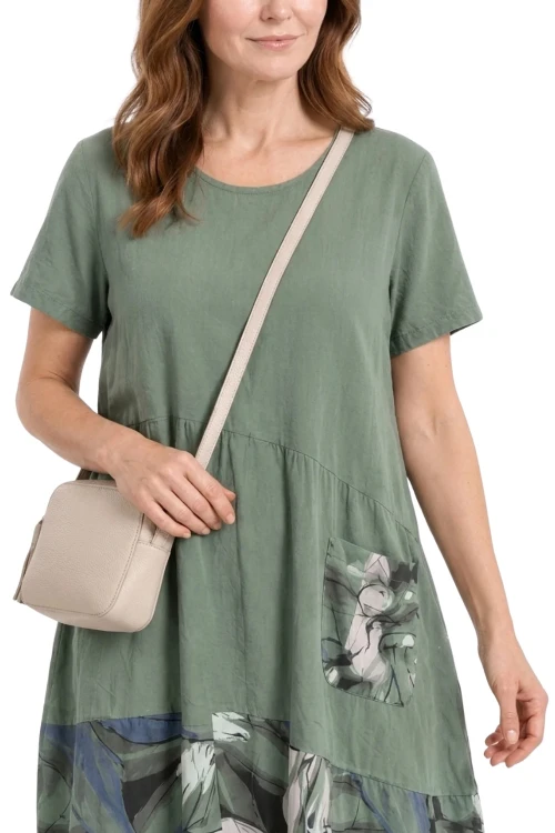 Sukienka damska khaki bawełniana w kwiaty oversize Made in Italy