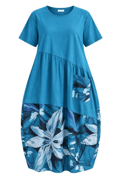 Sukienka damska morska bawełniana w kwiaty oversize Made in Italy