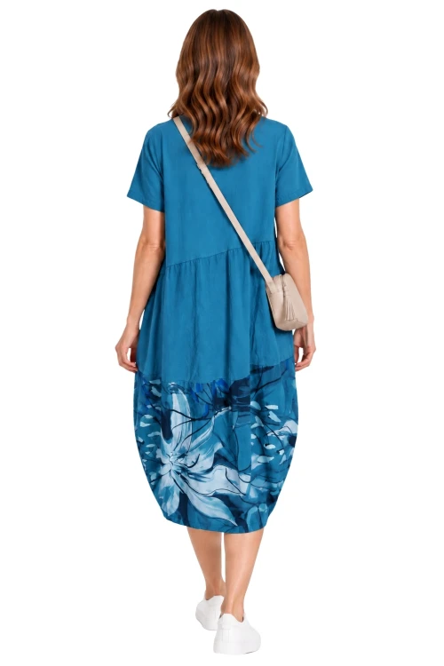 Sukienka damska morska bawełniana w kwiaty oversize Made in Italy