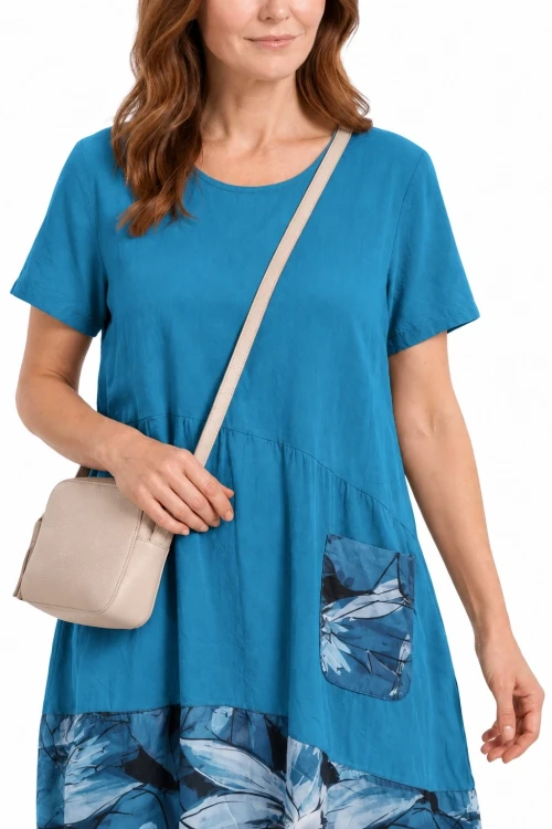 Sukienka damska morska bawełniana w kwiaty oversize Made in Italy