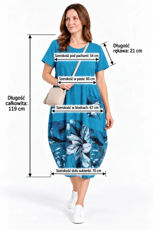 Sukienka damska morska bawełniana w kwiaty oversize Made in Italy