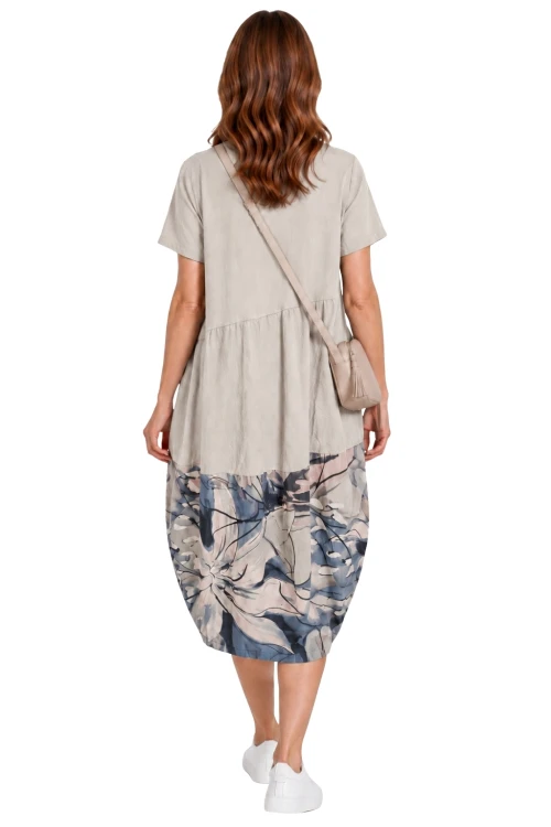 Sukienka damska beżowa bawełniana w kwiaty oversize Made in Italy