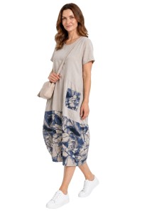 Sukienka damska beżowa bawełniana w kwiaty oversize Made in Italy