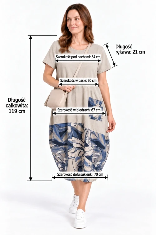Sukienka damska beżowa bawełniana w kwiaty oversize Made in Italy