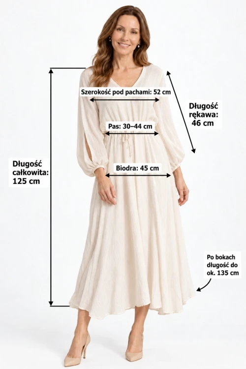 Sukienka damska kremowa z rozcięciami na rękawach 100% wiskoza elegancka Italy