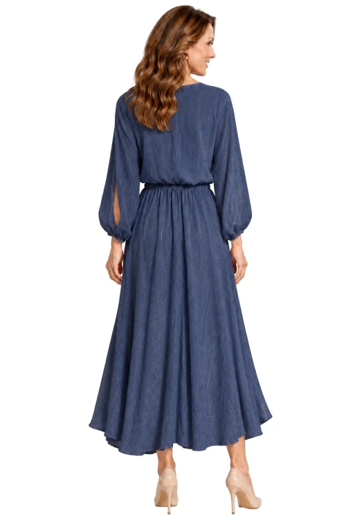 Sukienka damska granatowa z rozcięciami na rękawach 100% wiskoza elegancka Italy