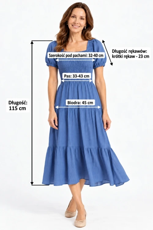 Sukienka damska niebieska midi 100% wiskoza wiązana Made in Italy