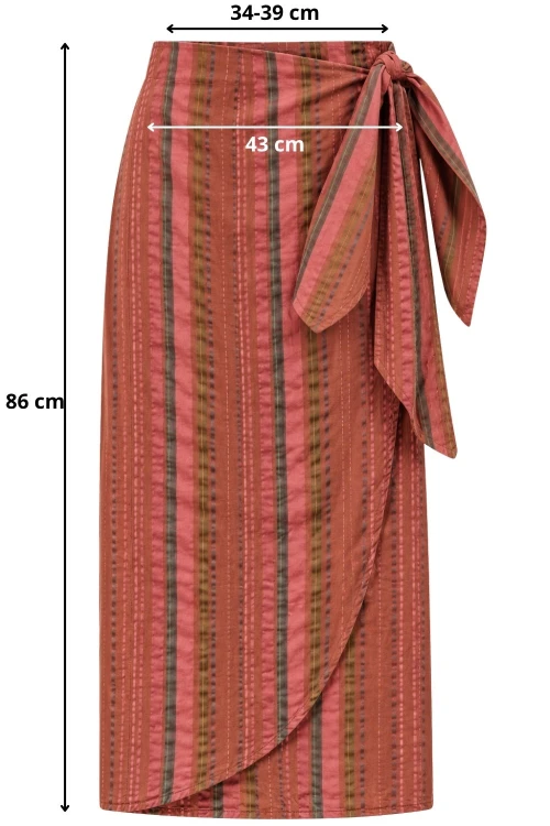Spódnica damska brązowa w pasy kopertowa wiązana Made in Italy