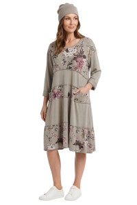 Sukienka damska szara w kwiaty oversize bawełniana Uni Italy