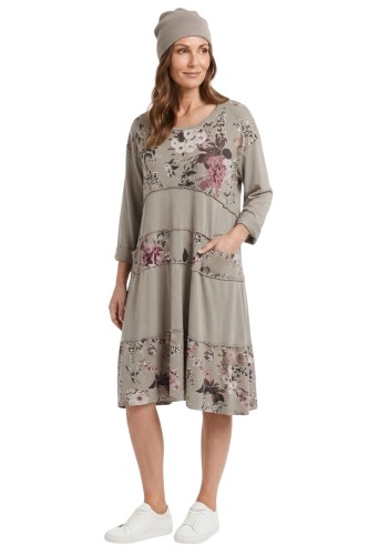 Sukienka damska szara w kwiaty oversize bawełniana Uni Italy