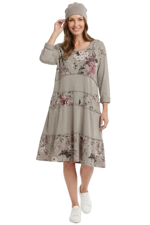 Sukienka damska szara w kwiaty oversize bawełniana Uni Italy