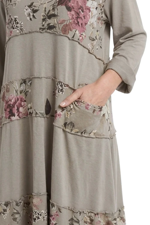 Sukienka damska szara w kwiaty oversize bawełniana Uni Italy
