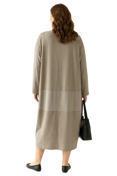 Sukienka damska chłodny beż OVERSIZE PLUS SIZE długa luźna bawełna kieszenie Italy