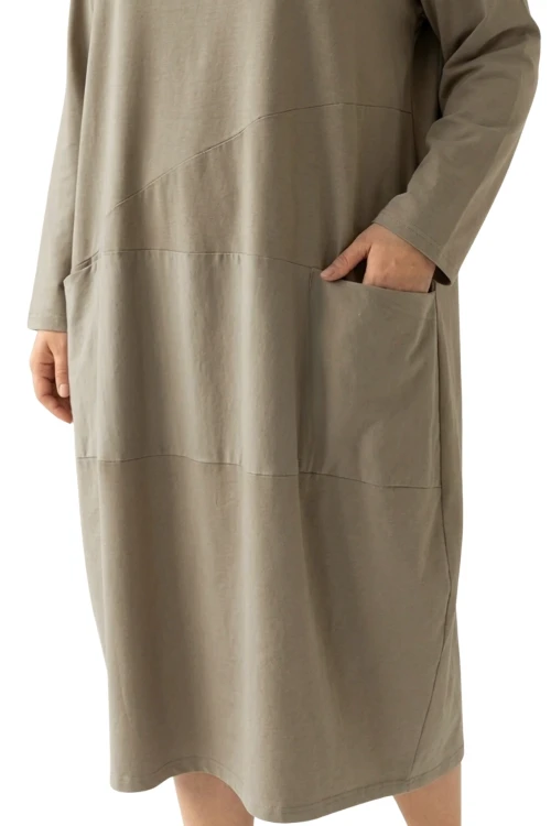 Sukienka damska chłodny beż OVERSIZE PLUS SIZE długa luźna bawełna kieszenie Italy
