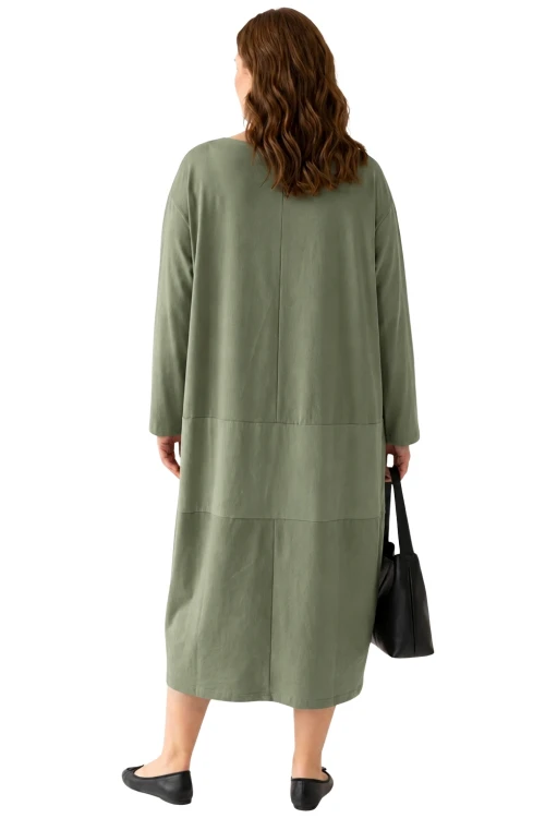 Sukienka damska zielona OVERSIZE PLUS SIZE długa luźna bawełna kieszenie Italy