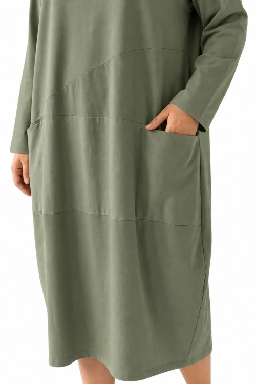 Sukienka damska zielona OVERSIZE PLUS SIZE długa luźna bawełna kieszenie Italy