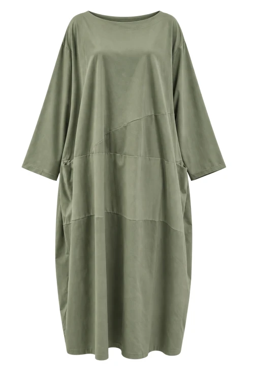 Sukienka damska zielona OVERSIZE PLUS SIZE długa luźna bawełna kieszenie Italy