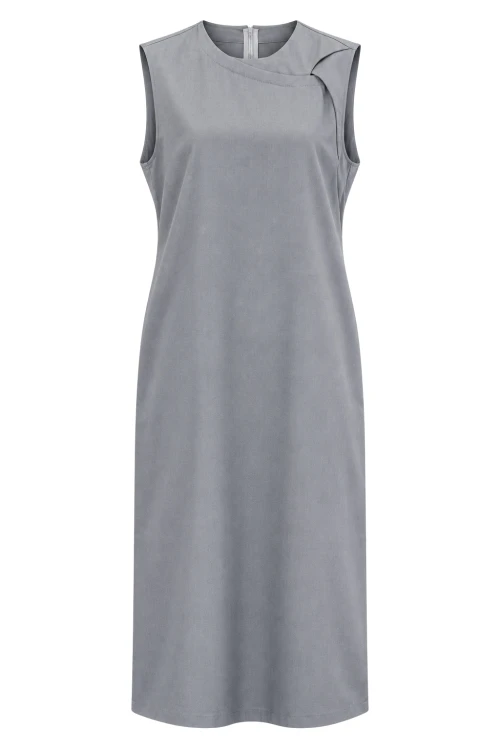 Sukienka damska szara midi elegancka bez rękawów prosta M/L