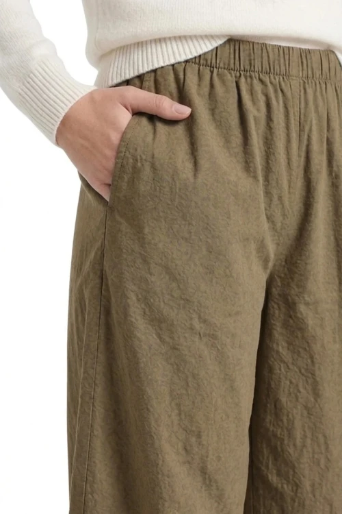 Spodnie damskie khaki we wzory baloon luźny krój bawełna Made in Italy