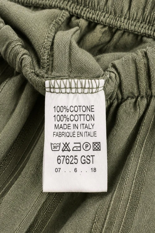 Spodnie damskie khaki w delikatne prążki baloon luźny krój bawełna Made in Italy