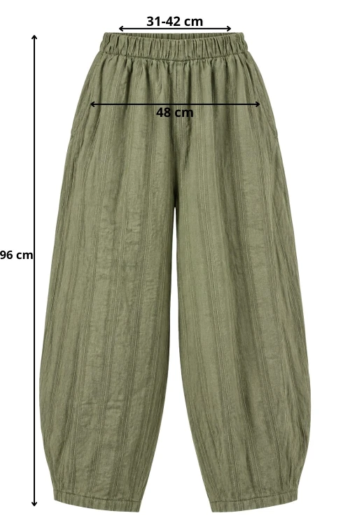 Spodnie damskie khaki w delikatne prążki baloon luźny krój bawełna Made in Italy