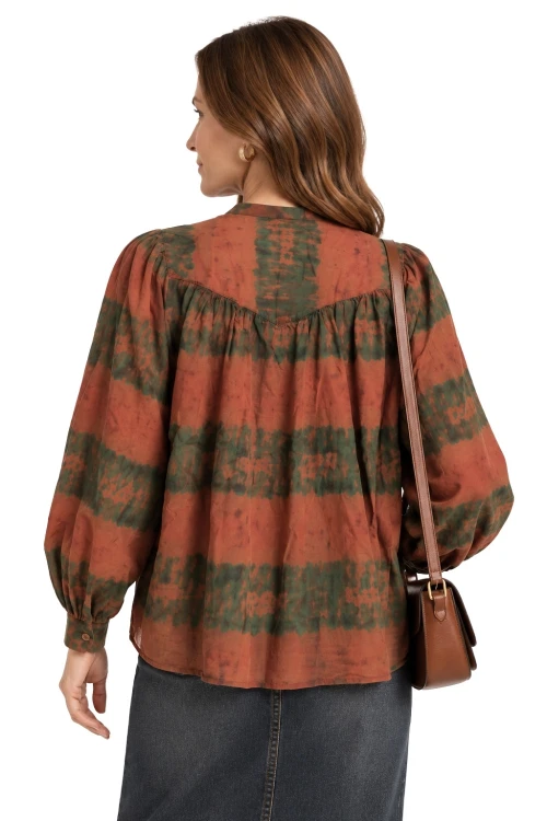 Bluzka koszula damska ruda wzorzysta oversize 100% bawełna Made in Italy