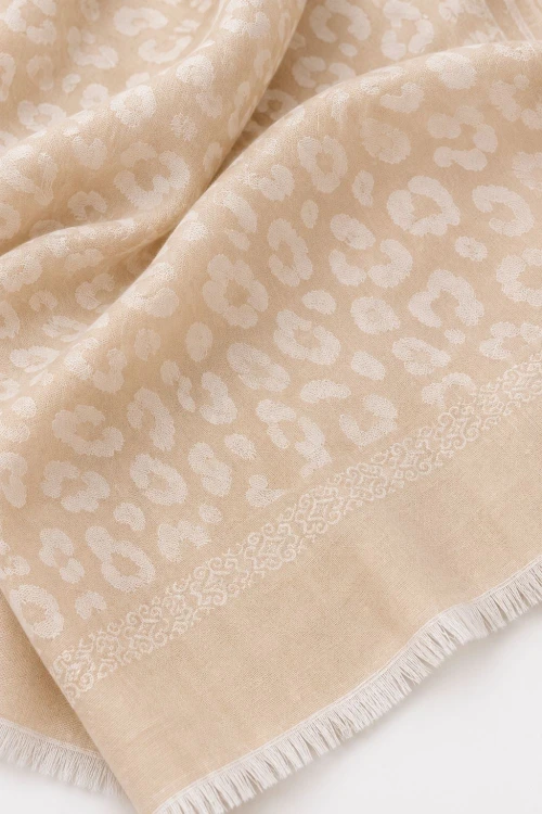 Szal damski włoski beżowy w panterkę lekka apaszka elegancka