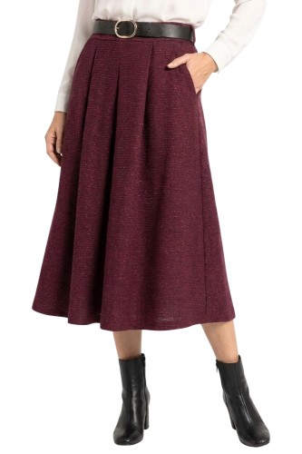 Spódnica damska bordowa midi rozkloszowana z połyskiem elegancka Italy