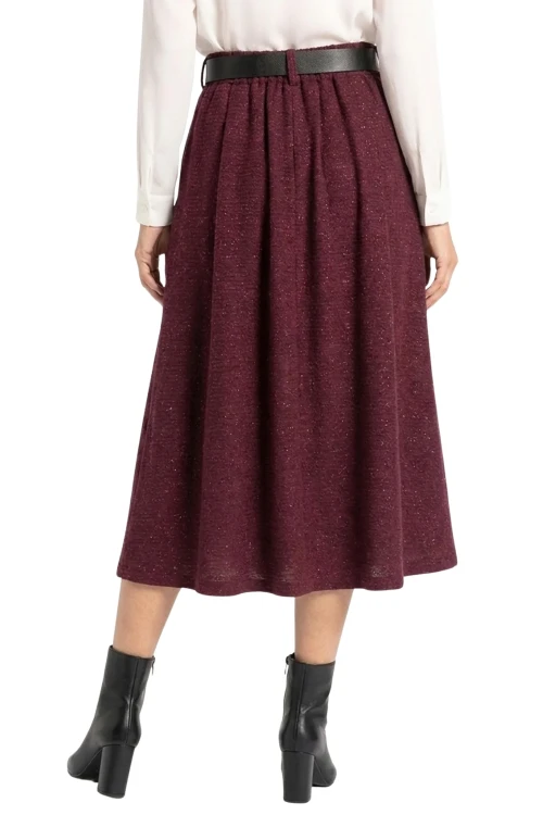 Spódnica damska bordowa midi rozkloszowana z połyskiem elegancka Italy
