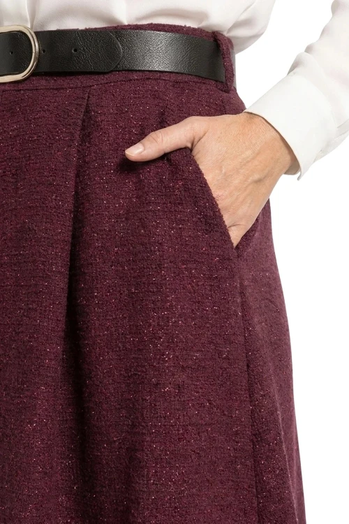 Spódnica damska bordowa midi rozkloszowana z połyskiem elegancka Italy