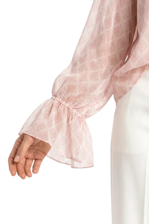 Bluzka damska różowa zwiewna z falbanami i kokardą z tyłu elegancka Italy