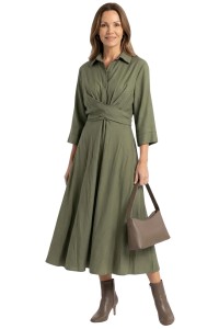 Sukienka damska zielona elegancka wiązana w talii Made in Italy