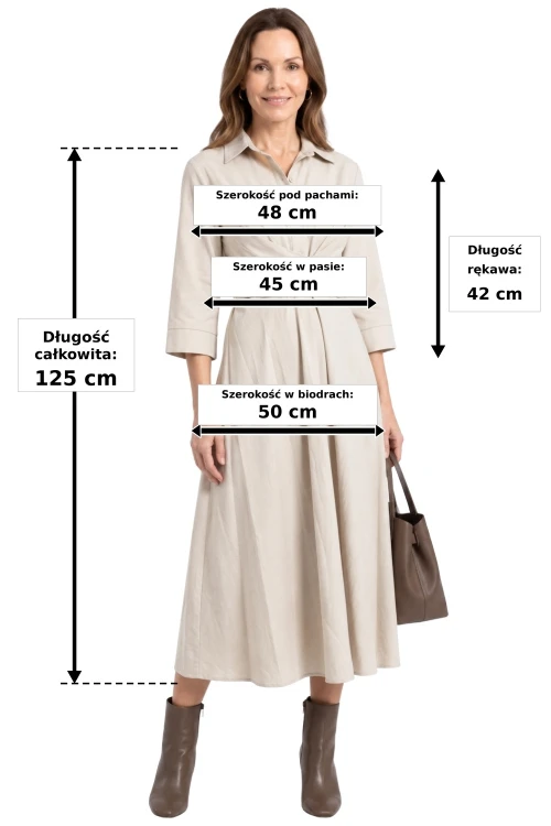 Sukienka damska ecru elegancka wiązana w talii Made in Italy