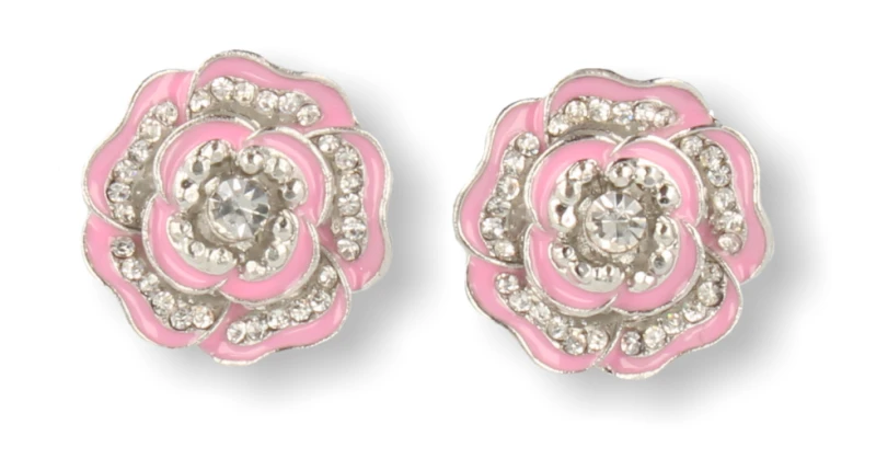 KLIPSY DO USZU SREBRNE W KSZTAŁCIE KWIATKA JASNORÓŻOWE