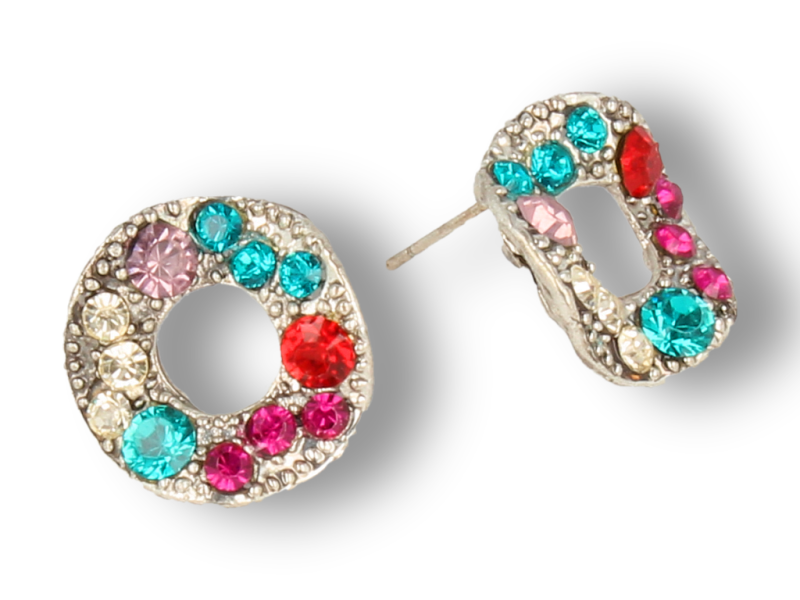 Kolczyki okrągłe - falowane przyozdobione cyrkoniami