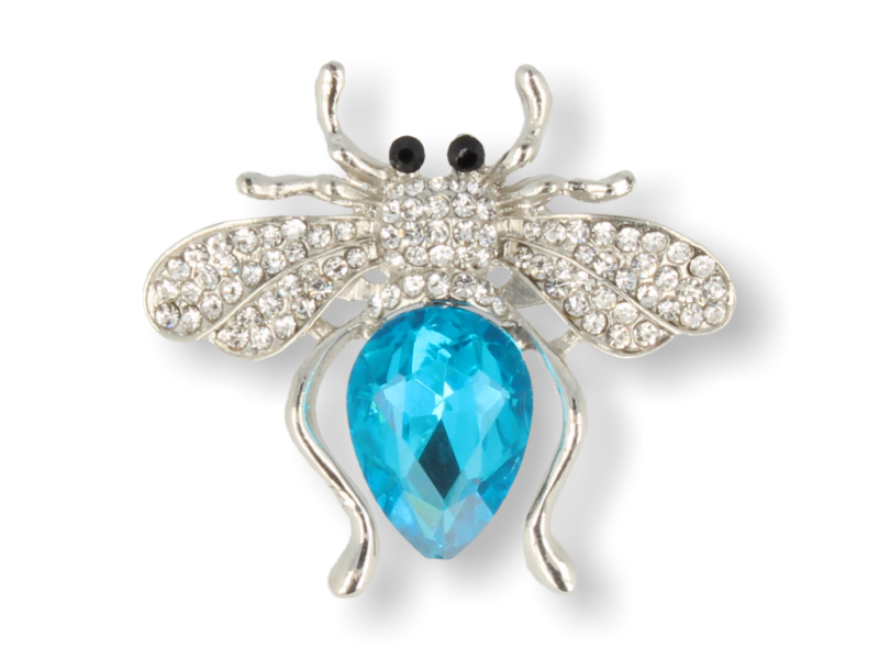 BROSZKA DAMSKA SREBRNY CHRABĄSZCZ Z BŁĘKITNYM KRYSZTAŁEM