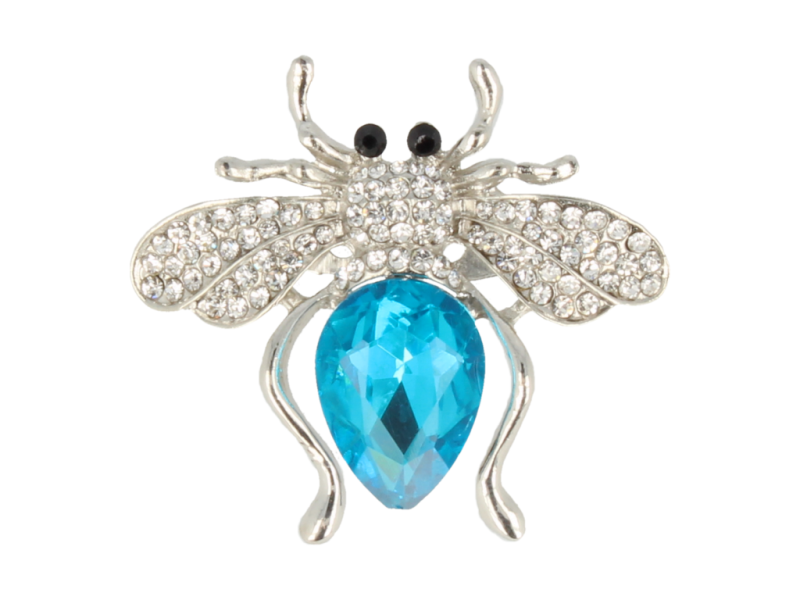 BROSZKA DAMSKA SREBRNY CHRABĄSZCZ Z BŁĘKITNYM KRYSZTAŁEM