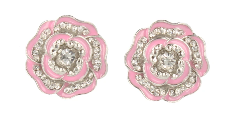 KLIPSY DO USZU SREBRNE W KSZTAŁCIE KWIATKA JASNORÓŻOWE