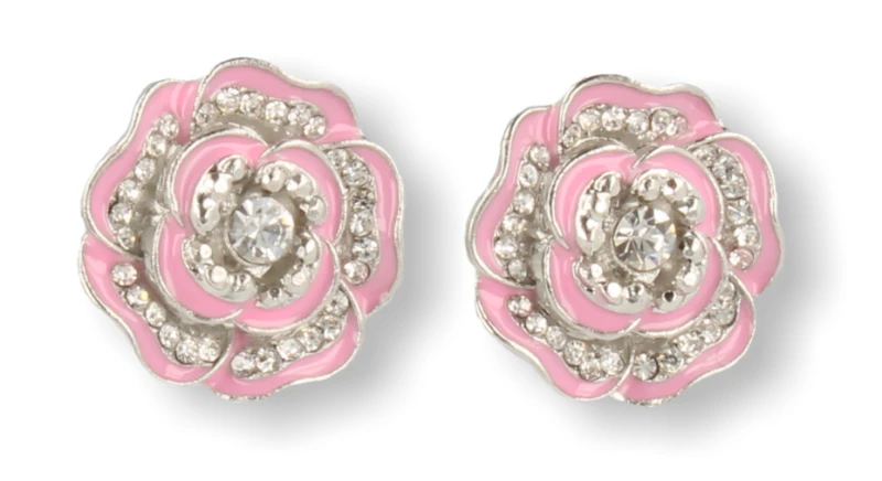 KLIPSY DO USZU SREBRNE W KSZTAŁCIE KWIATKA JASNORÓŻOWE